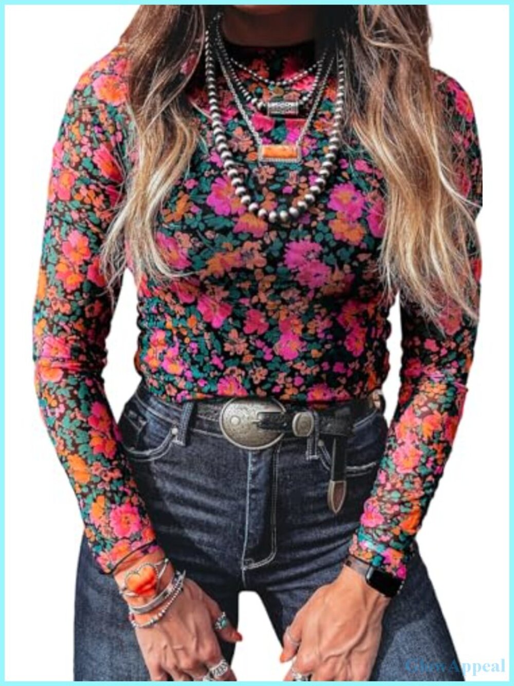 Long Sleeve Sheer Mesh Lace Floral Embroidery Blouse